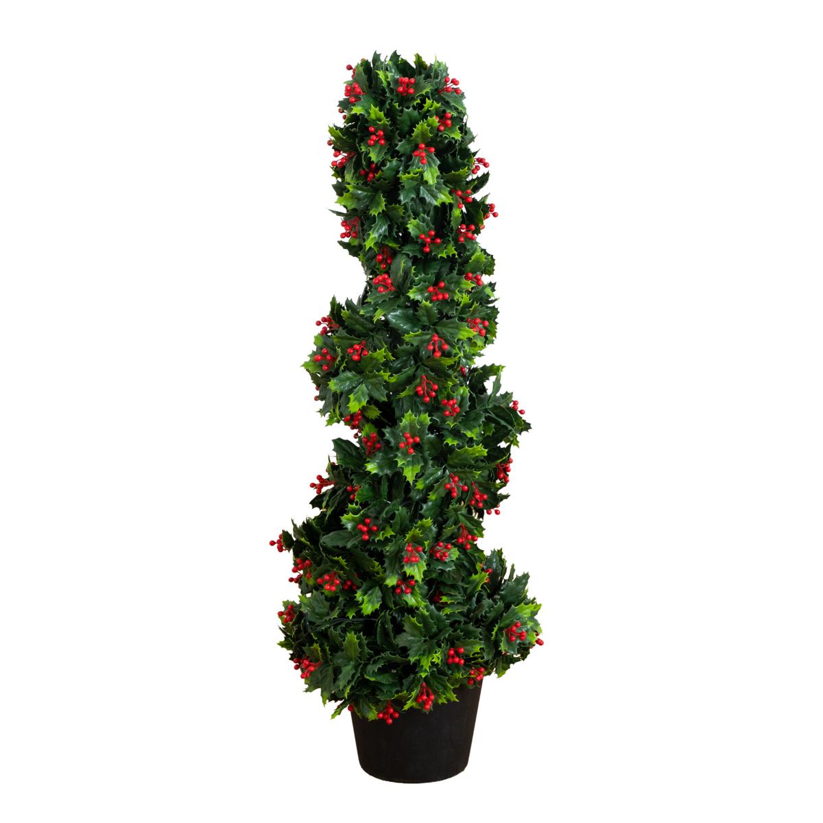 3-ft UV Resistant Holly Berry Spiral Tree by Nearly Natural