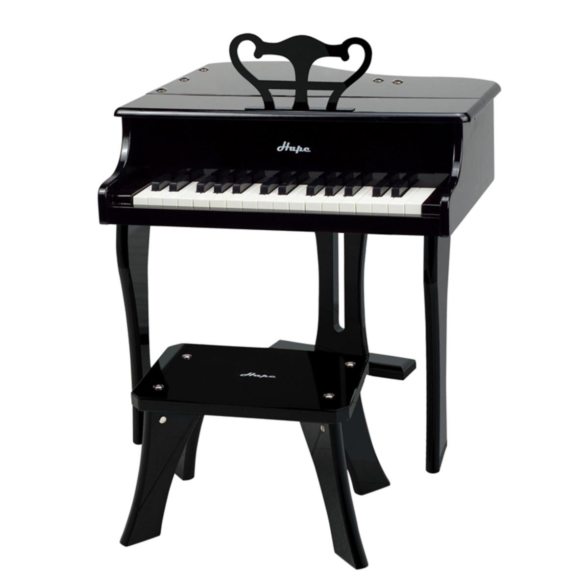 30 Key Toddler Wooden Grand Piano in Black with Bench | HSN