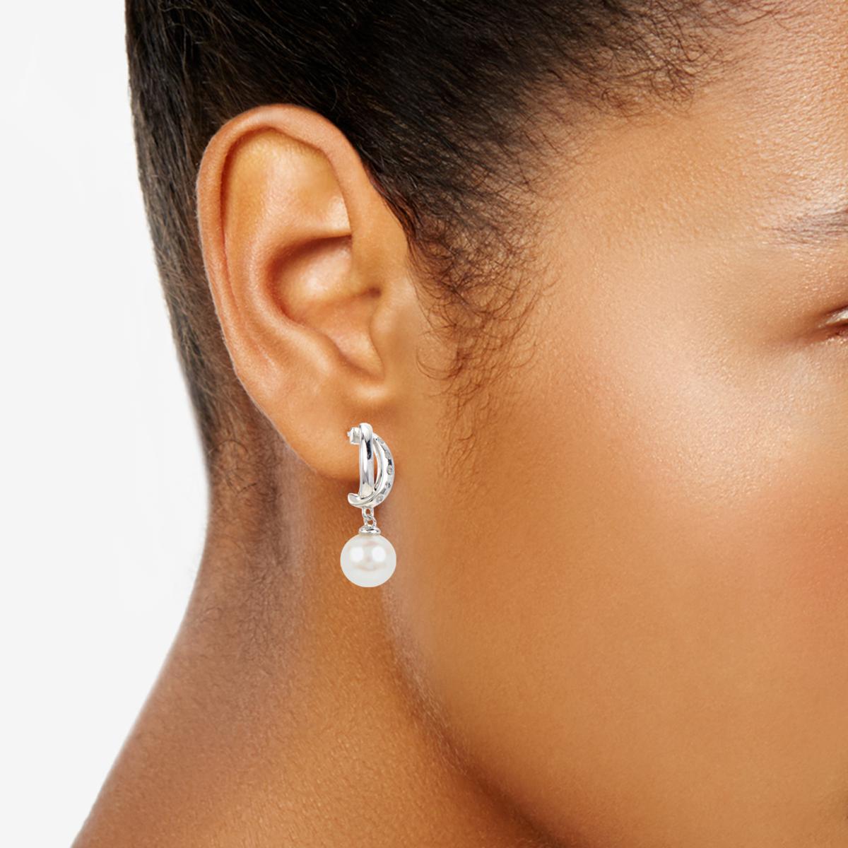 7-7.5mm Cultured Pearl and Created Sapphire Half-Hoop Dangle