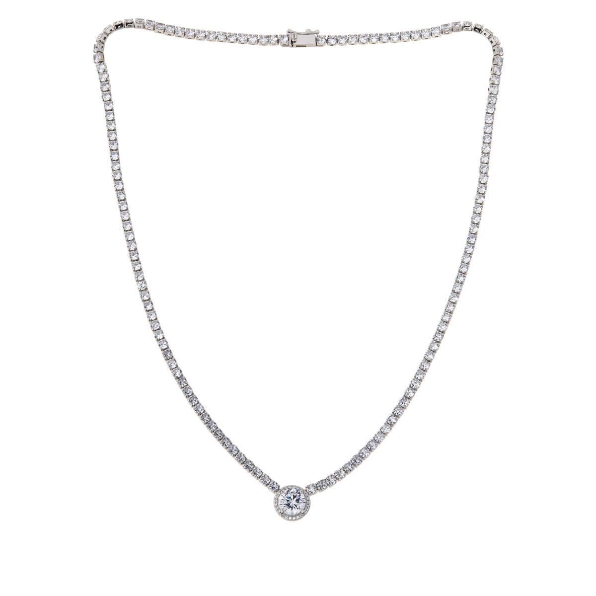 Absolute™ 18" Sterling Silver 8mm Halo Drop Tennis Necklace