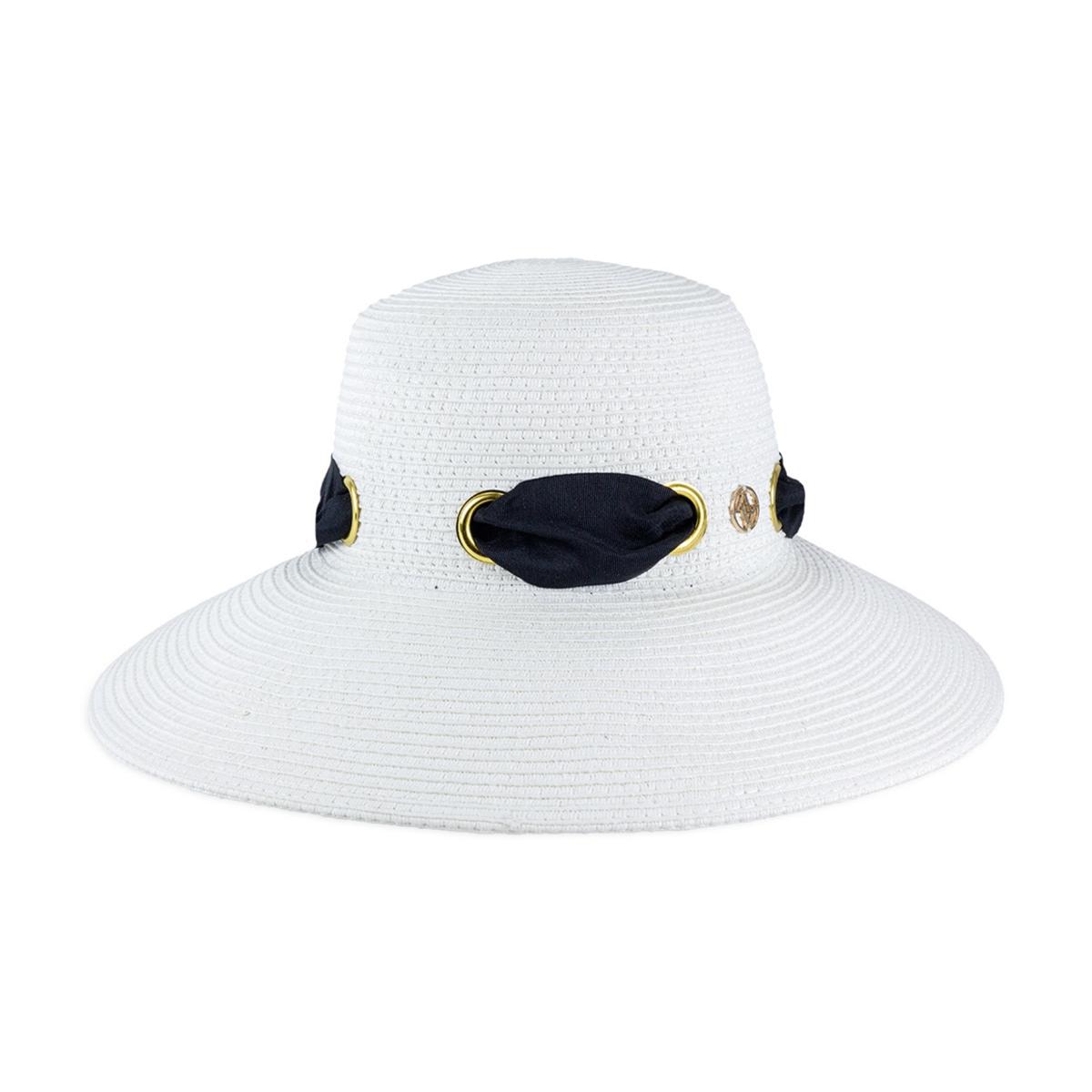 Adrienne Vittadini Ribbon Grommet Straw Down Brim Floppy Hat