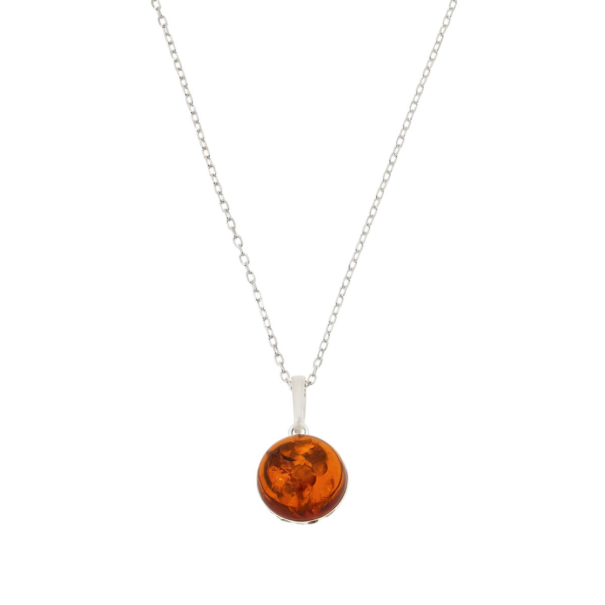 Amber Extraordinaire Amber Ball Sterling Silver Pendant with Chain ...