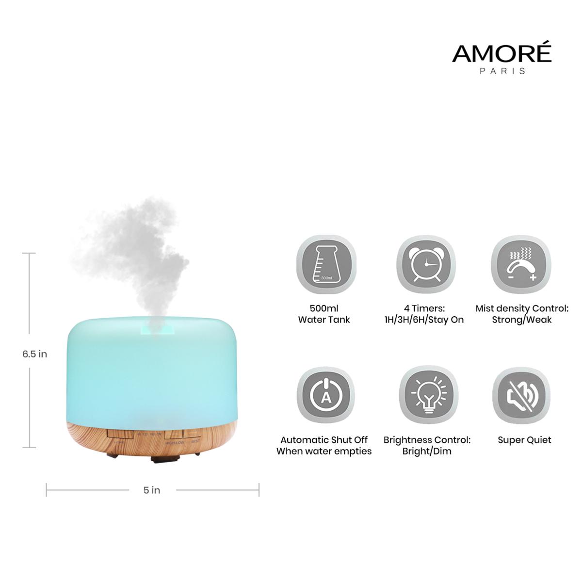 Oil Diffuser Essential Oils[6 Pack], 500ML Oil Diffuser Large Room,8  Colors+23dB Quiet Oil Diffuser with Essential Oils Included, Wood  Made+Ultrasonic