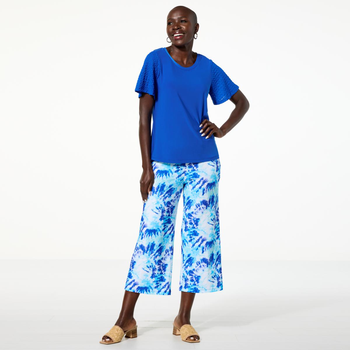 Antthony 2-piece Textured Sleeve Top & Pull-On Crop Pant Set | HSN