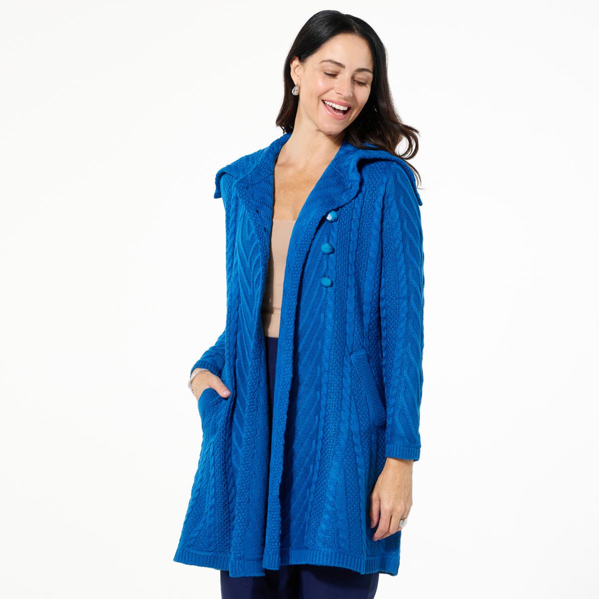 Anya Hindmarch Blue Wool Belted Sweater Knit good Coat Size M