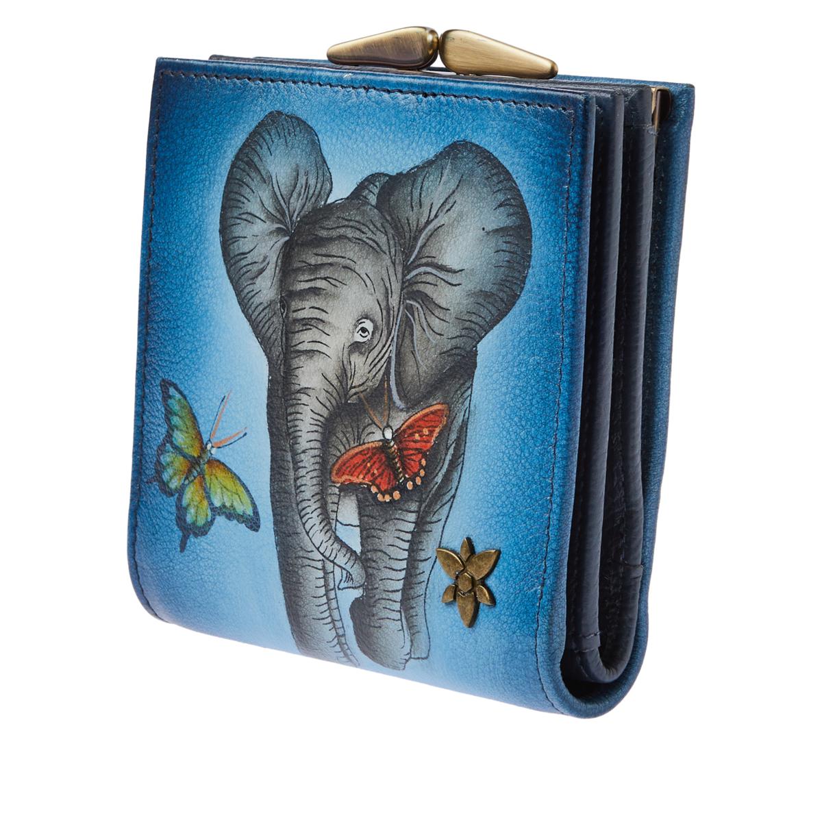 As Is Anuschka Hand-Painted Leather Two-Fold Wallet with Clasp - 20589745