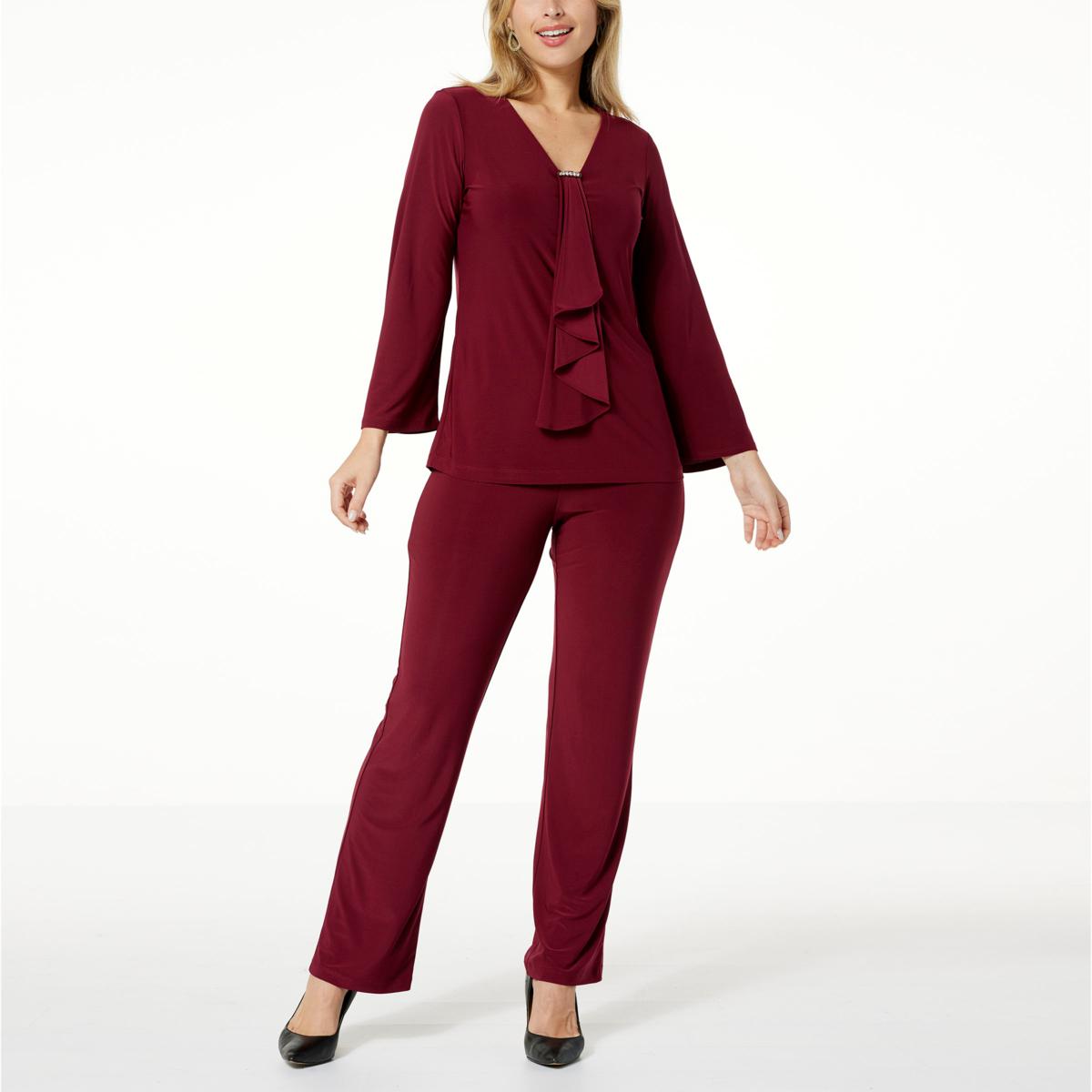 "As Is" Antthony 2piece Jabot Tunic and Pant Set 21046786 HSN