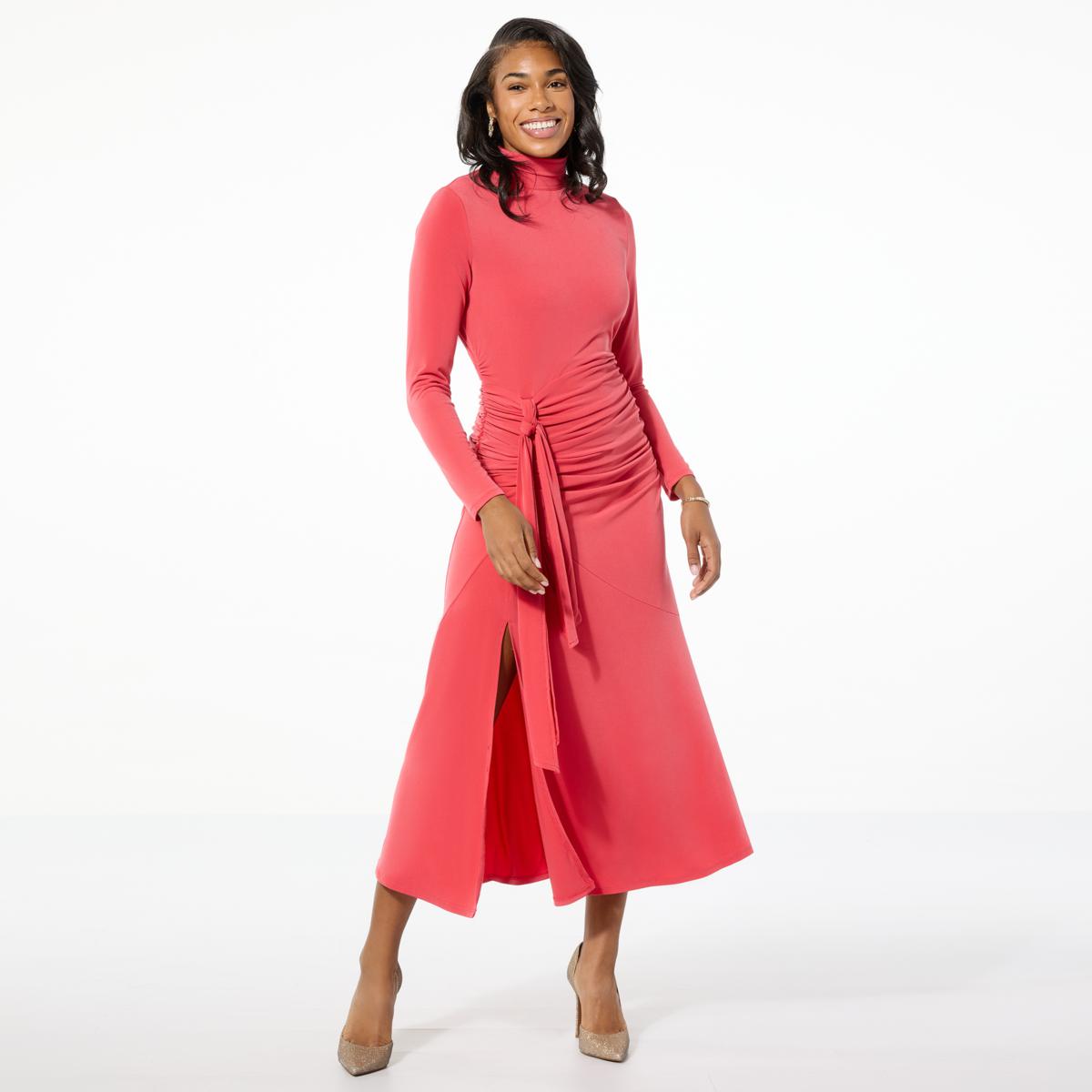 Colleen Lopez Ruched Mock Neck Dress - Strawberry Jam - Size 2X