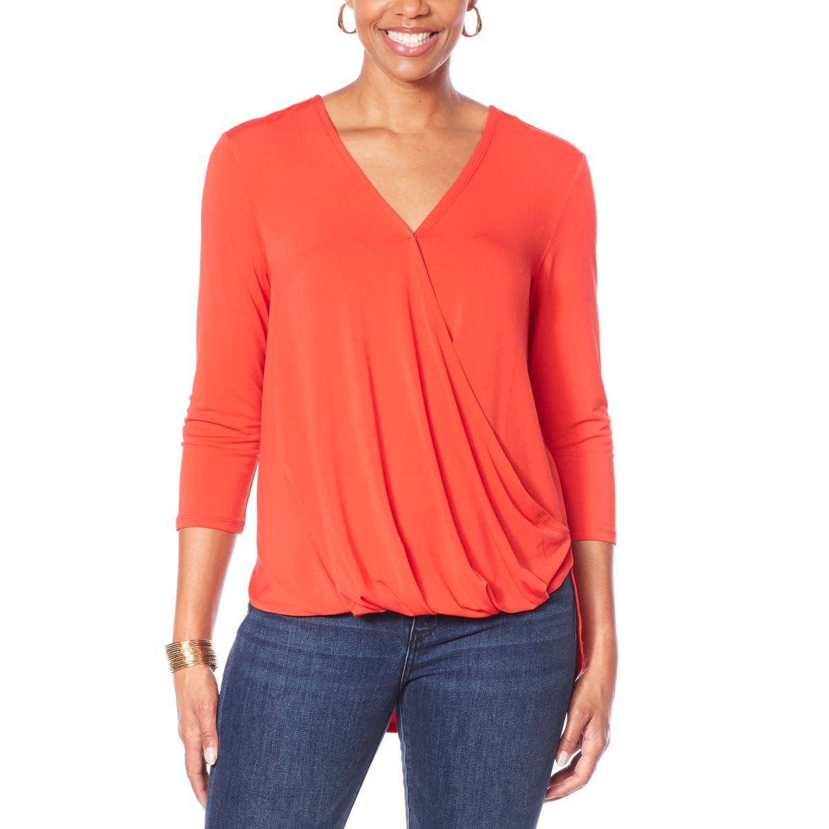"As Is" Shavonne Dorsey Rania Surplice Hi-Low Hem Top