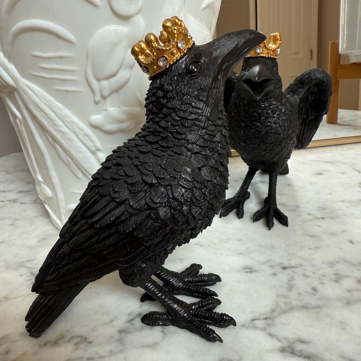 august & leo Set of 2 Jeweled Raven Statues | HSN