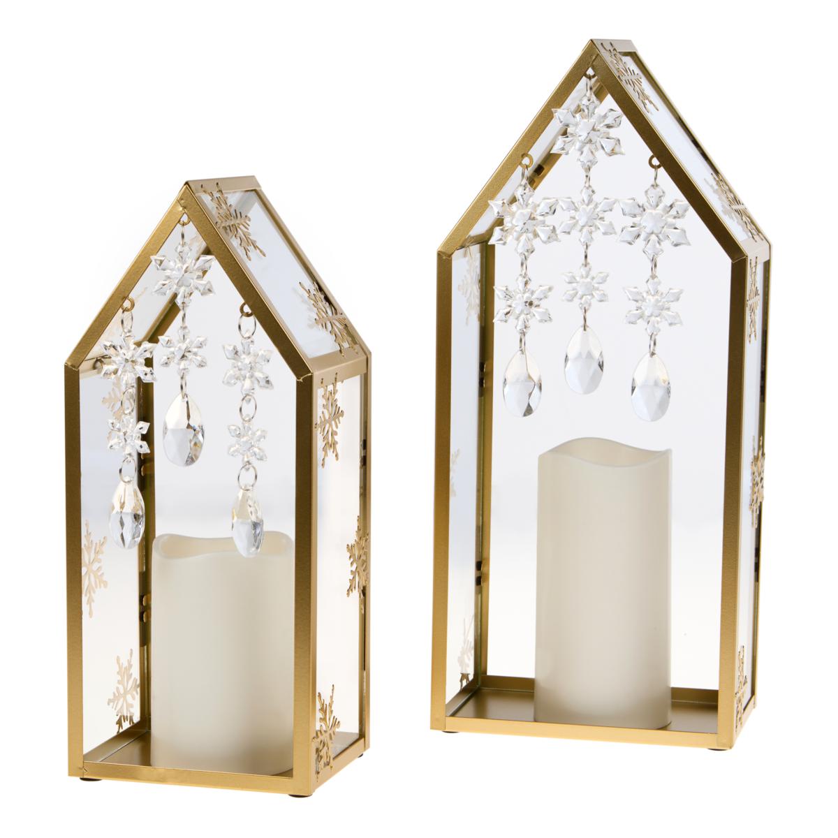 august & leo Snowflake & Crystal Metal Lantern - Set of 2