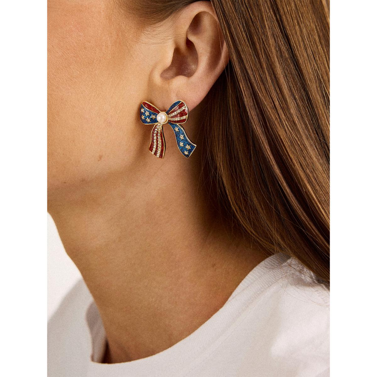 BAUBLEBAR Americana Bow Goldtone Simulated Pearl Stud Earrings - Main Image