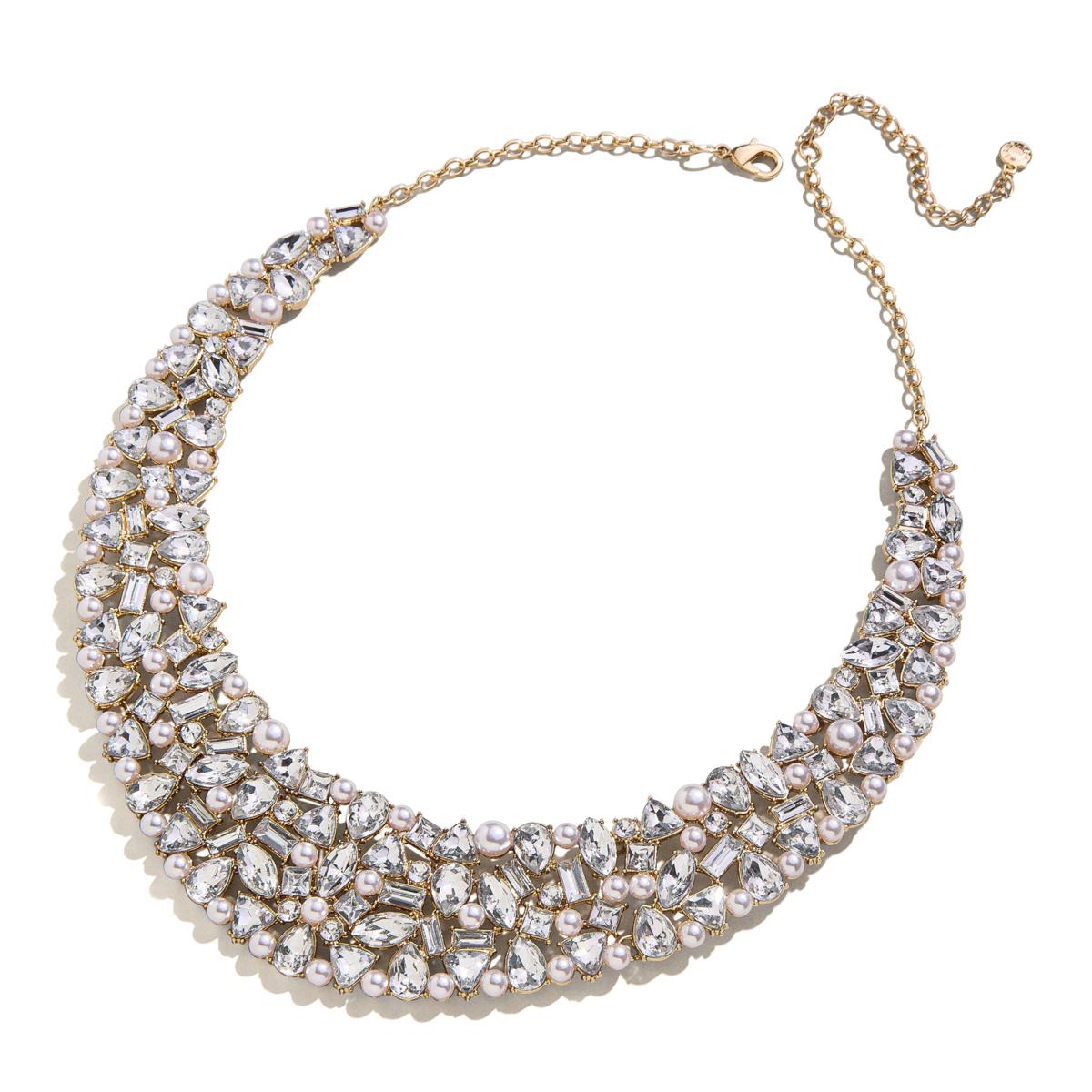 Shiny Pearl Chunky Statement Choker Bib Collar Necklace With Earrings – Faux Pearl – Caprilite