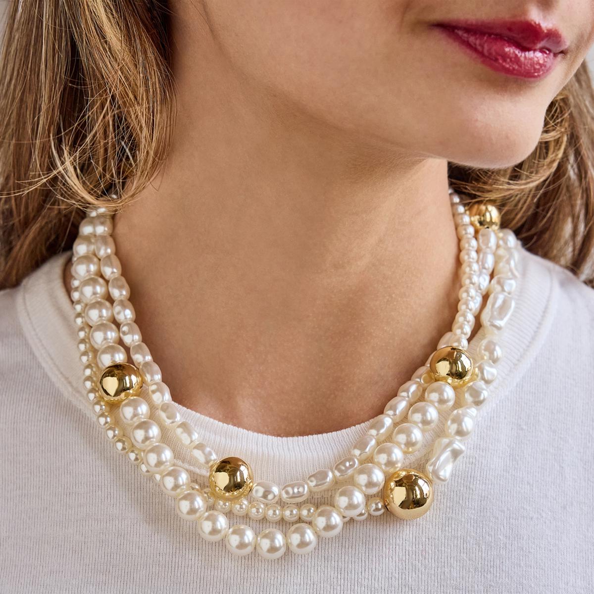 BAUBLEBAR Goldtone Simulated Pearl Triple Layered Necklace