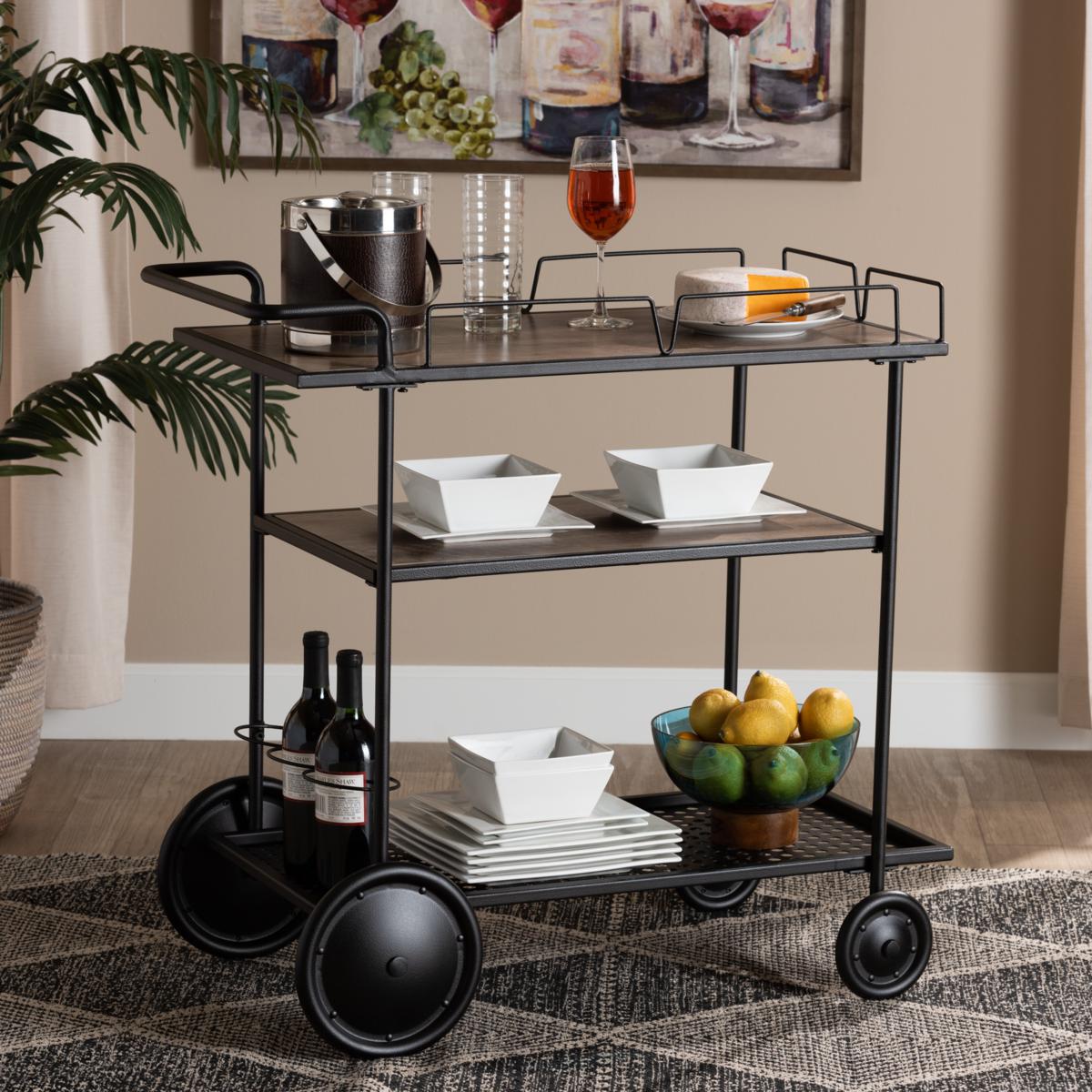 Baxton Studio Huntley Modern Industrial Wood and Metal Wine Cart