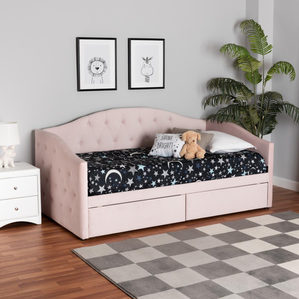 Baxton Studio Mansi Modern Fabric Upholstered Full 2 Drawer Daybed