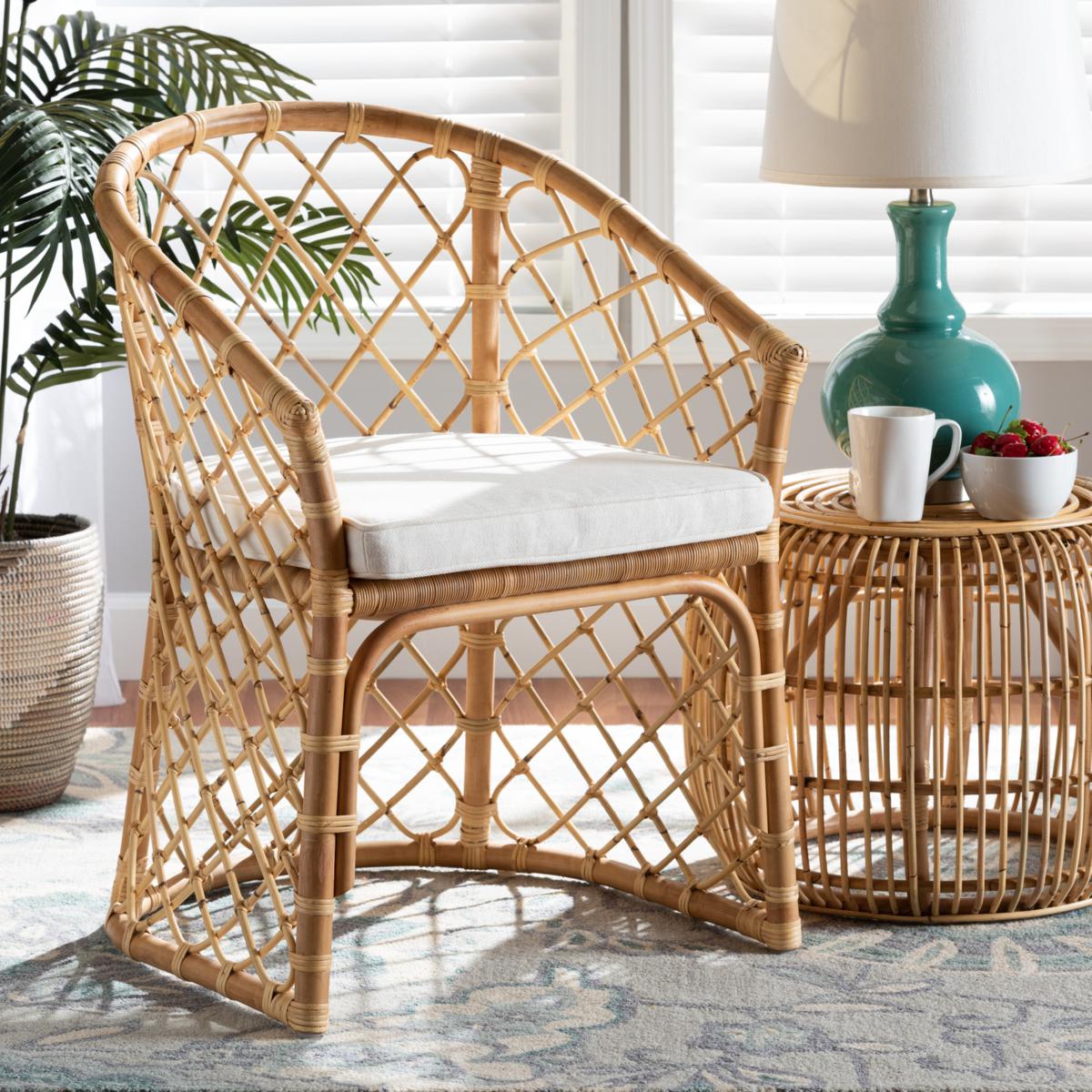 Baxton Studio Orchard Modern Upholstered and Rattan Dining Chair