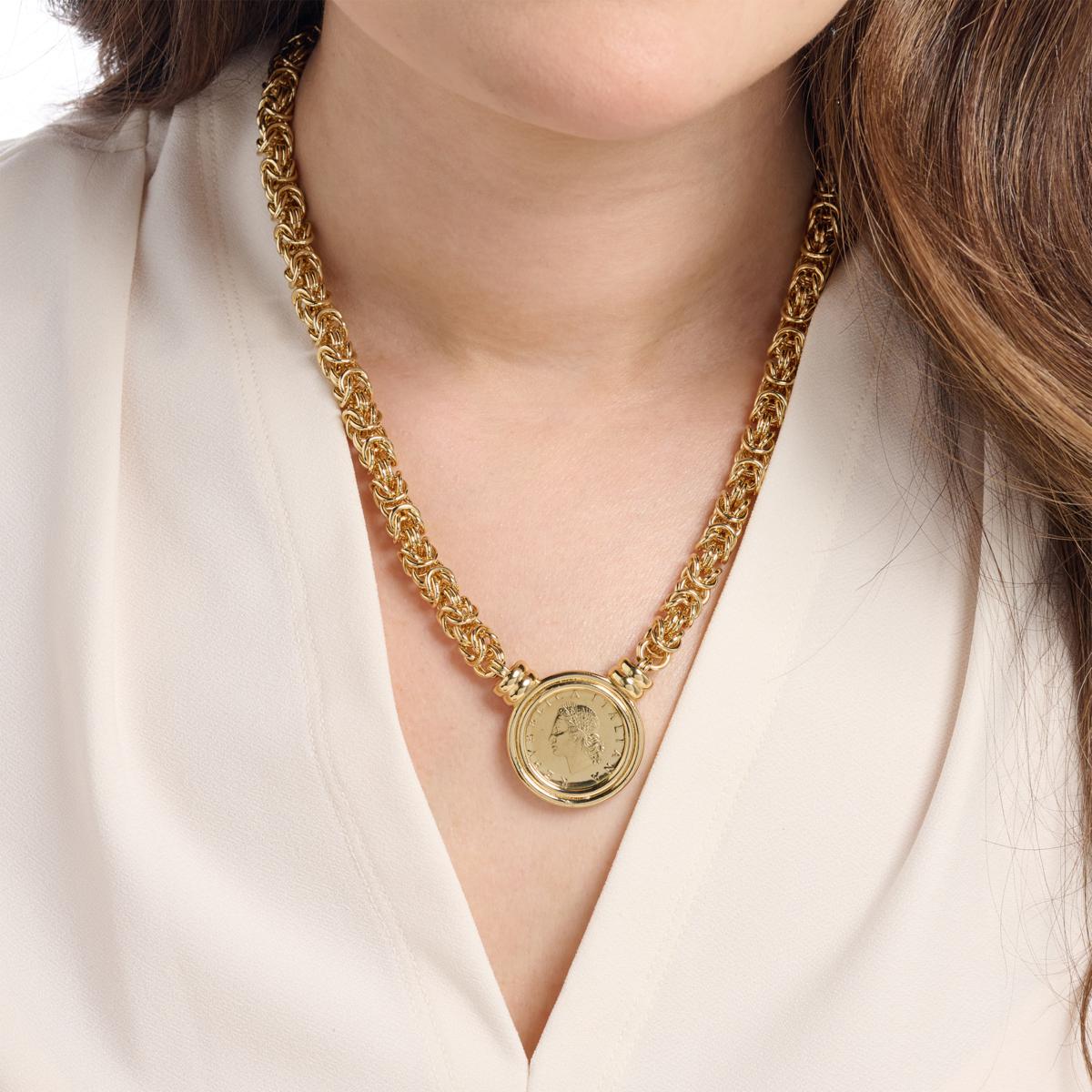 アクセサリー ORNAMENT COIN CHAIN CTHY Bellezza 20-Lira Coin Pendant with Byzantine Chain Necklace | HSN