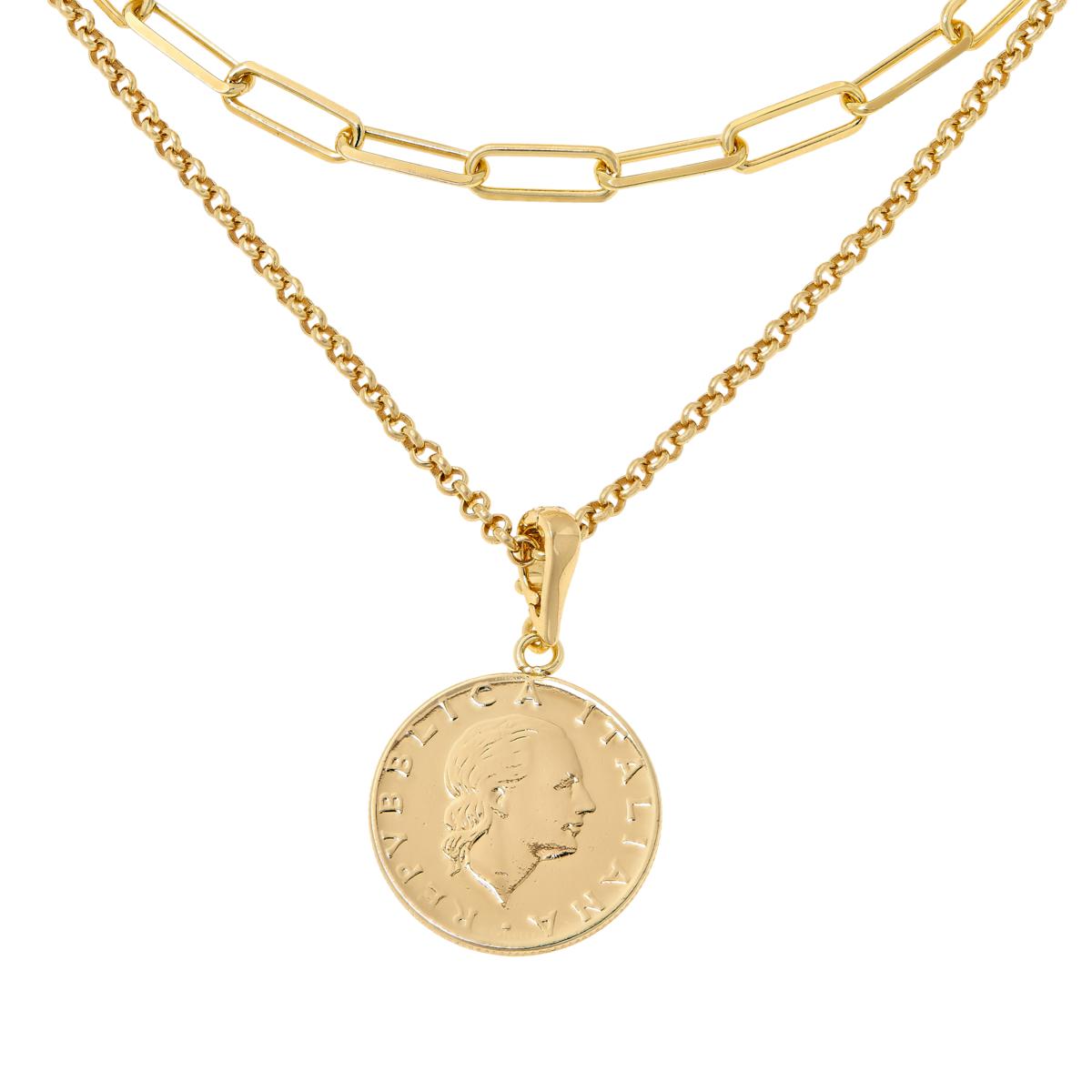 Bellezza 200-Lira Coin Bronze Multi-Link Necklace 3-piece Set