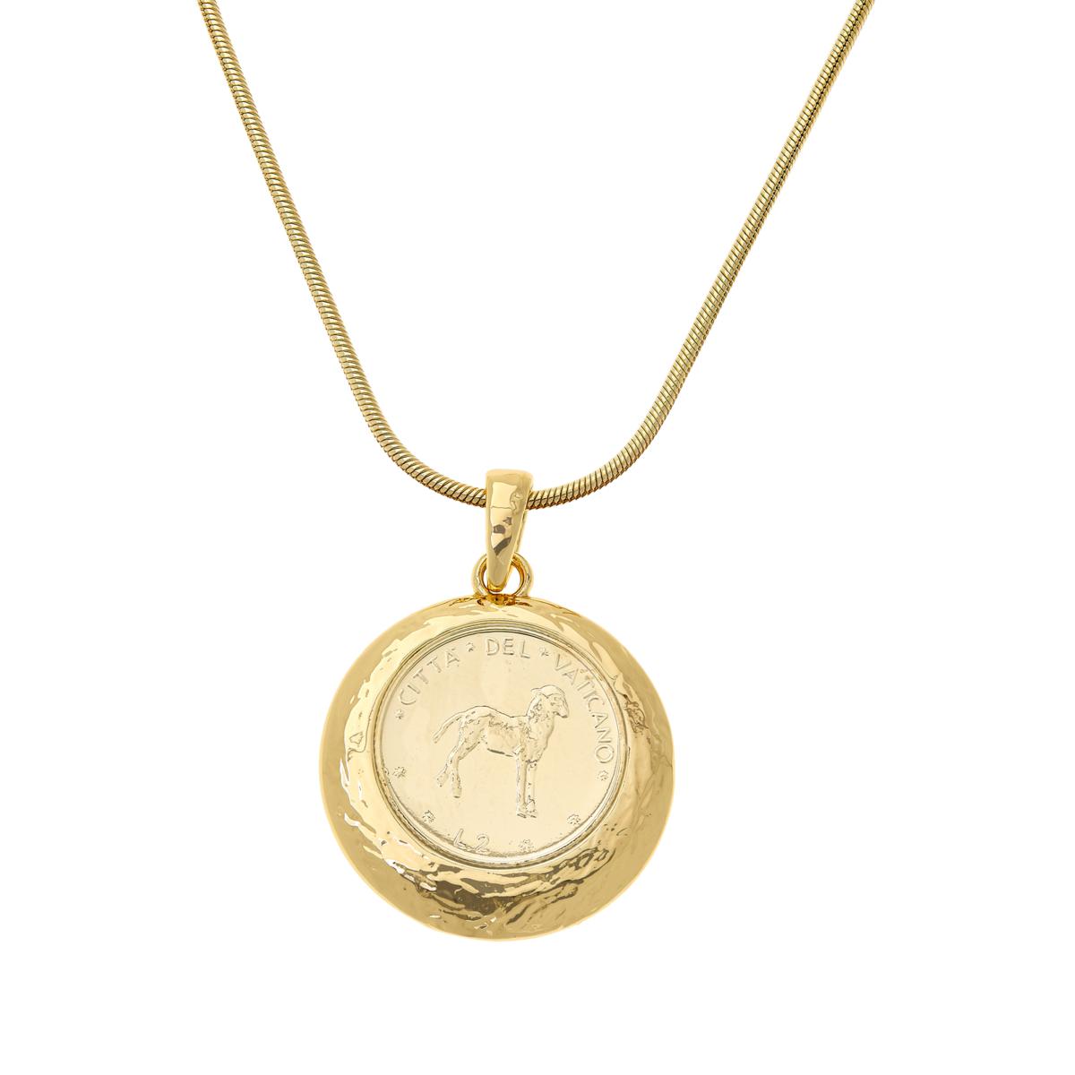 Bellezza Lamb of God 2 Lira Coin Bronze Pendant with Chain