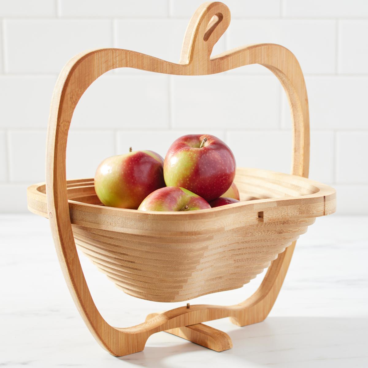 Wood Fruit Basket Cutting Board Tray Trivet Bonnie & Pop 4 in 1 Expandable  Apple