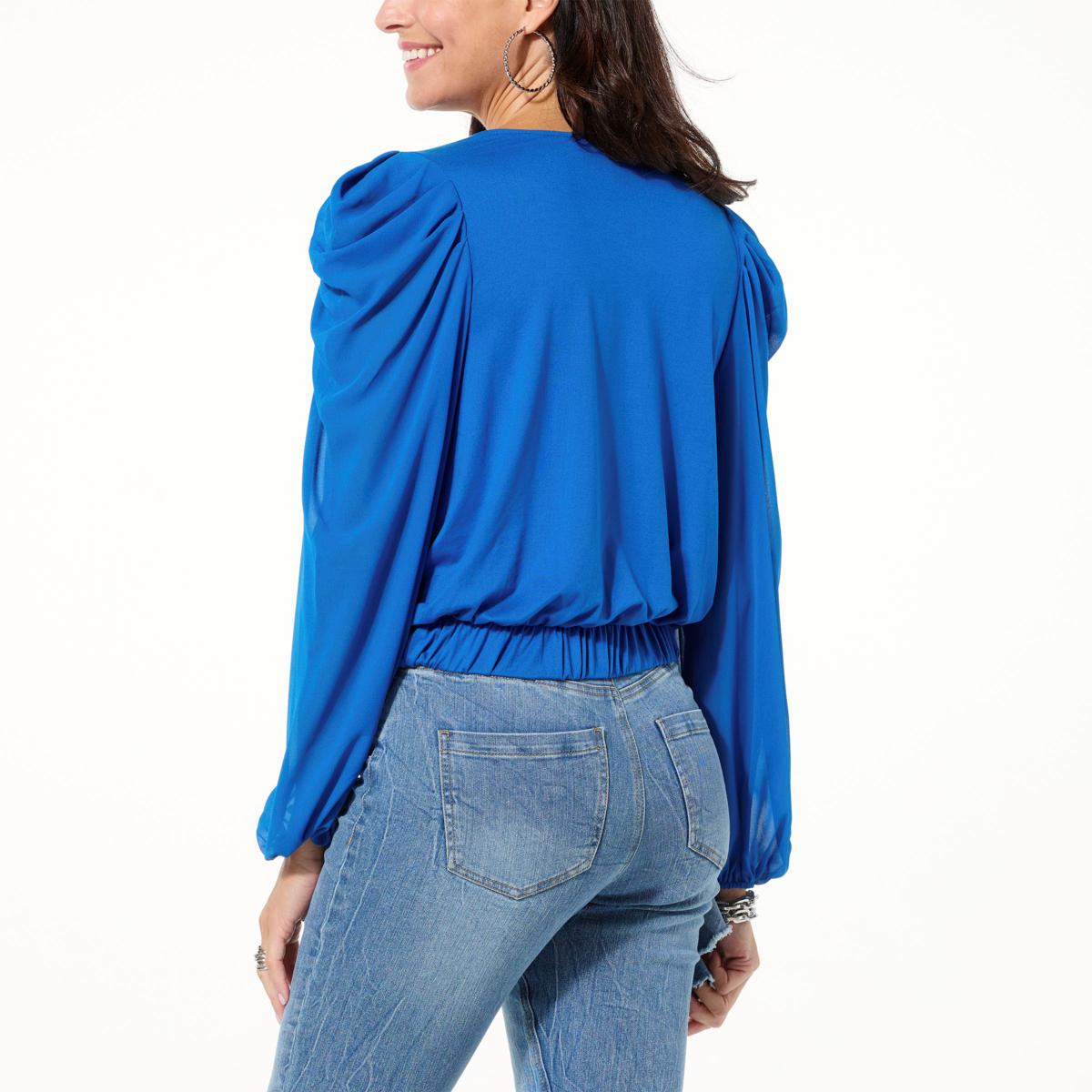 C Wonder by Christian Siriano Faux Wrap Drape-Sleeve Blouse | HSN