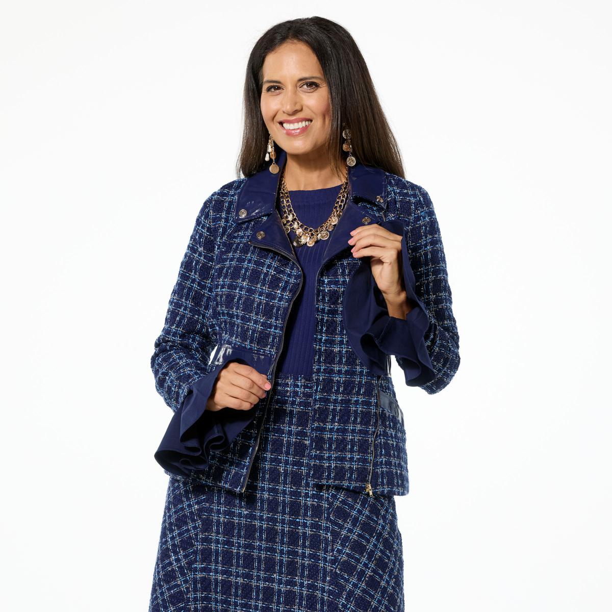 C Wonder by Christian Siriano Tweed and Faux Leather Moto Jacket