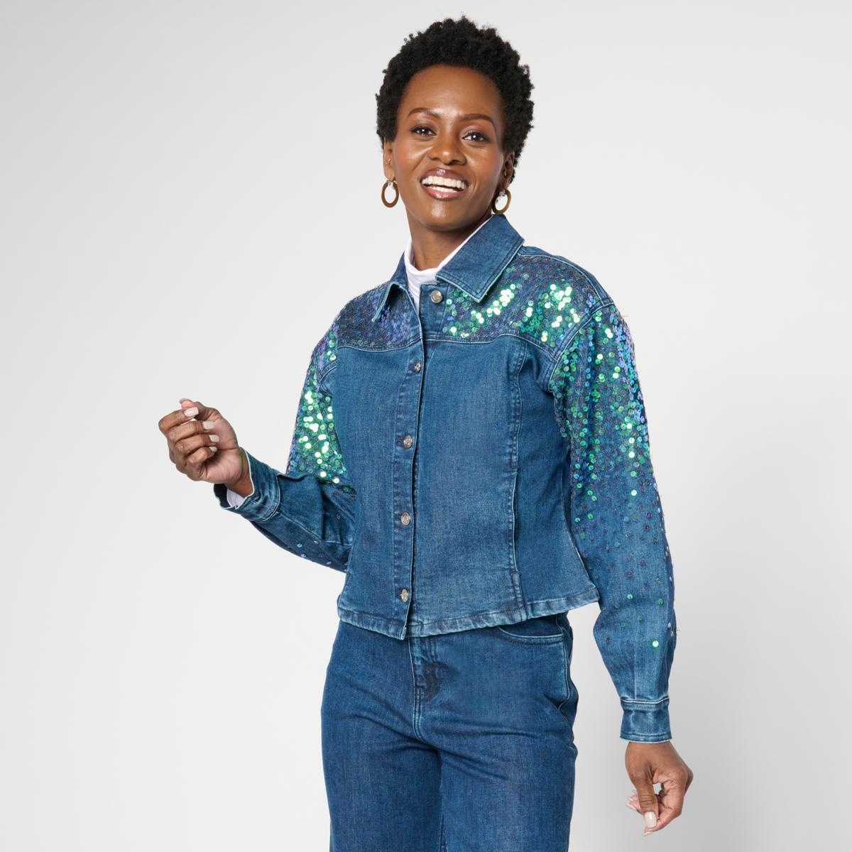 C Wonder Denim Sequin Jacket | HSN