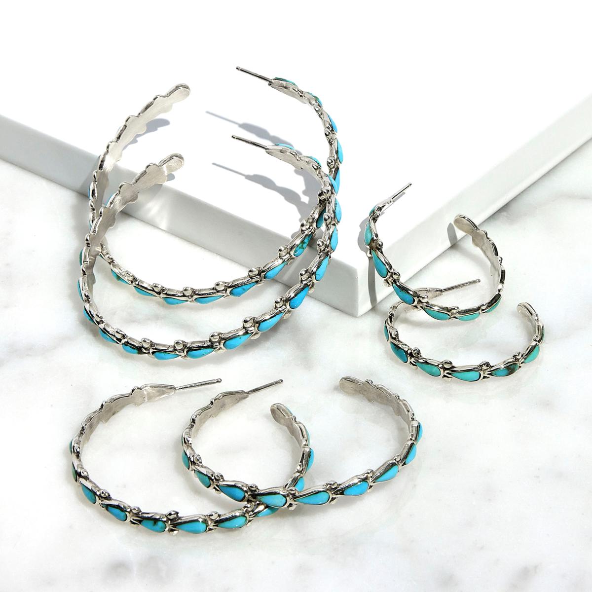 Chaco Canyon Campitos Turquoise Zuni Hoop Earrings