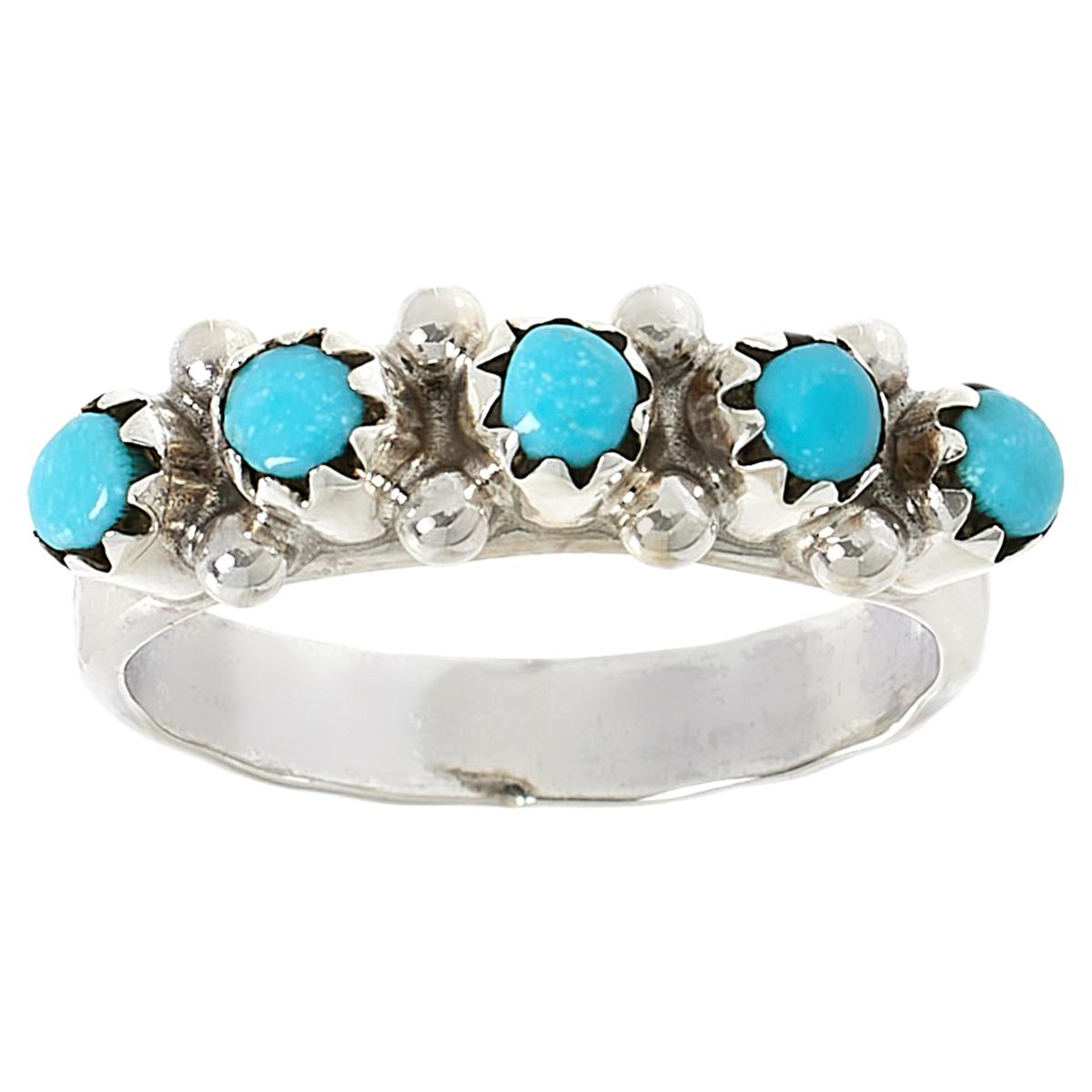 Chaco Canyon Campitos Turquoise Sterling Silver Beaded Band Ring