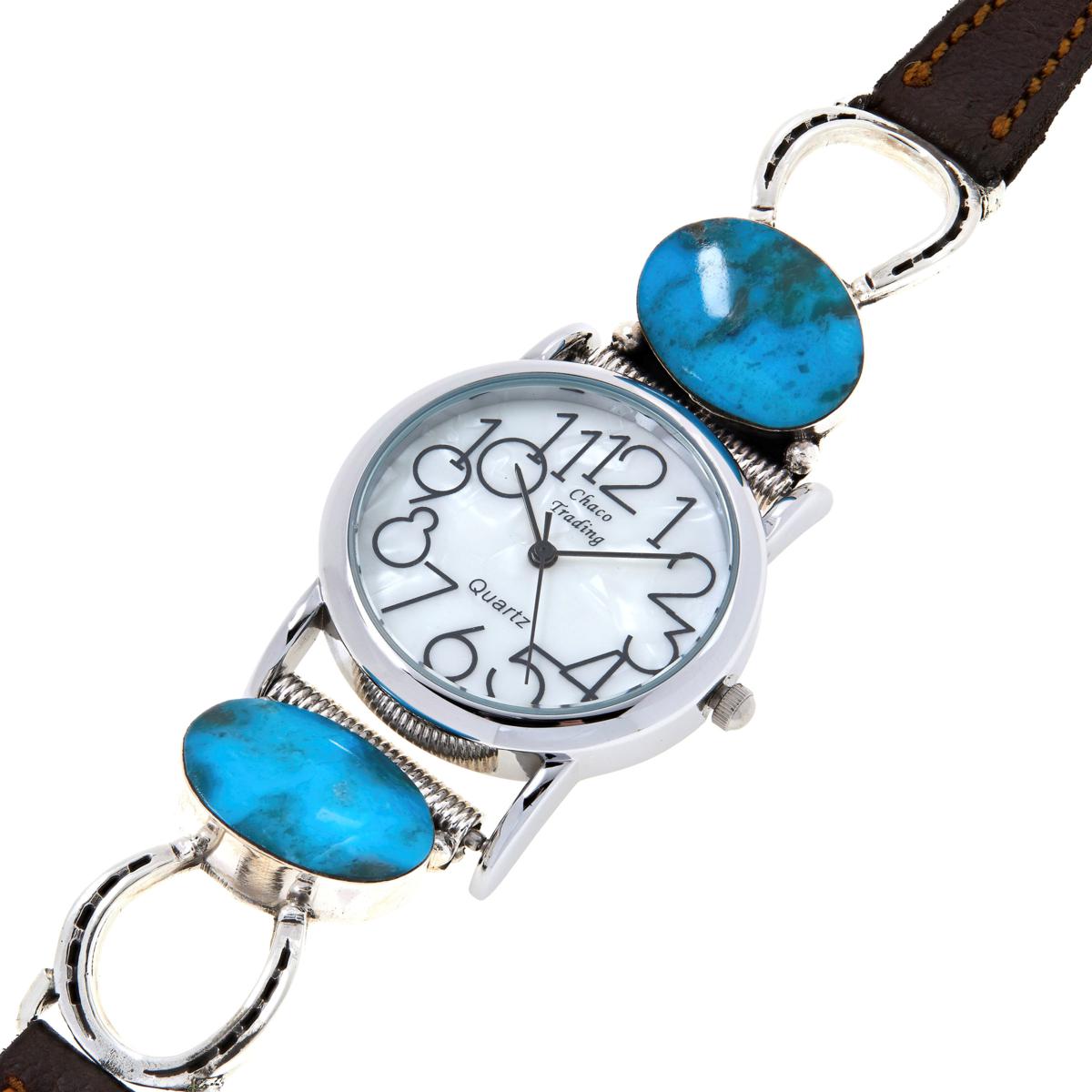 Chaco Canyon Kingman Turquoise Leather Strap Watch