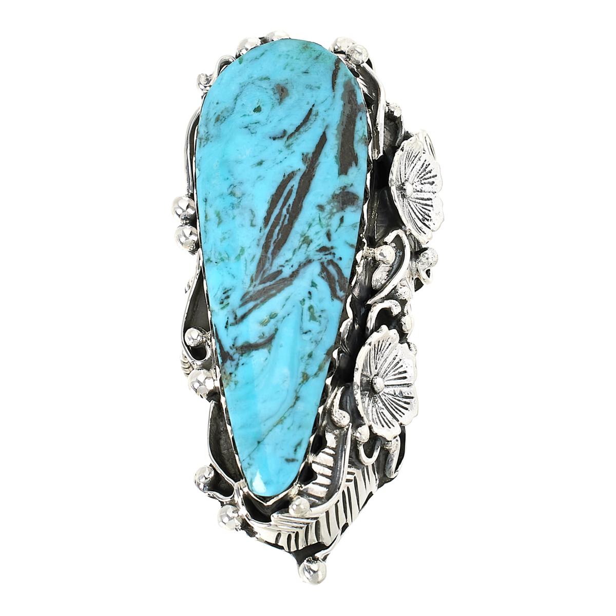 Chaco Canyon Kingman Turquoise Sterling Silver Flower Gallery Ring