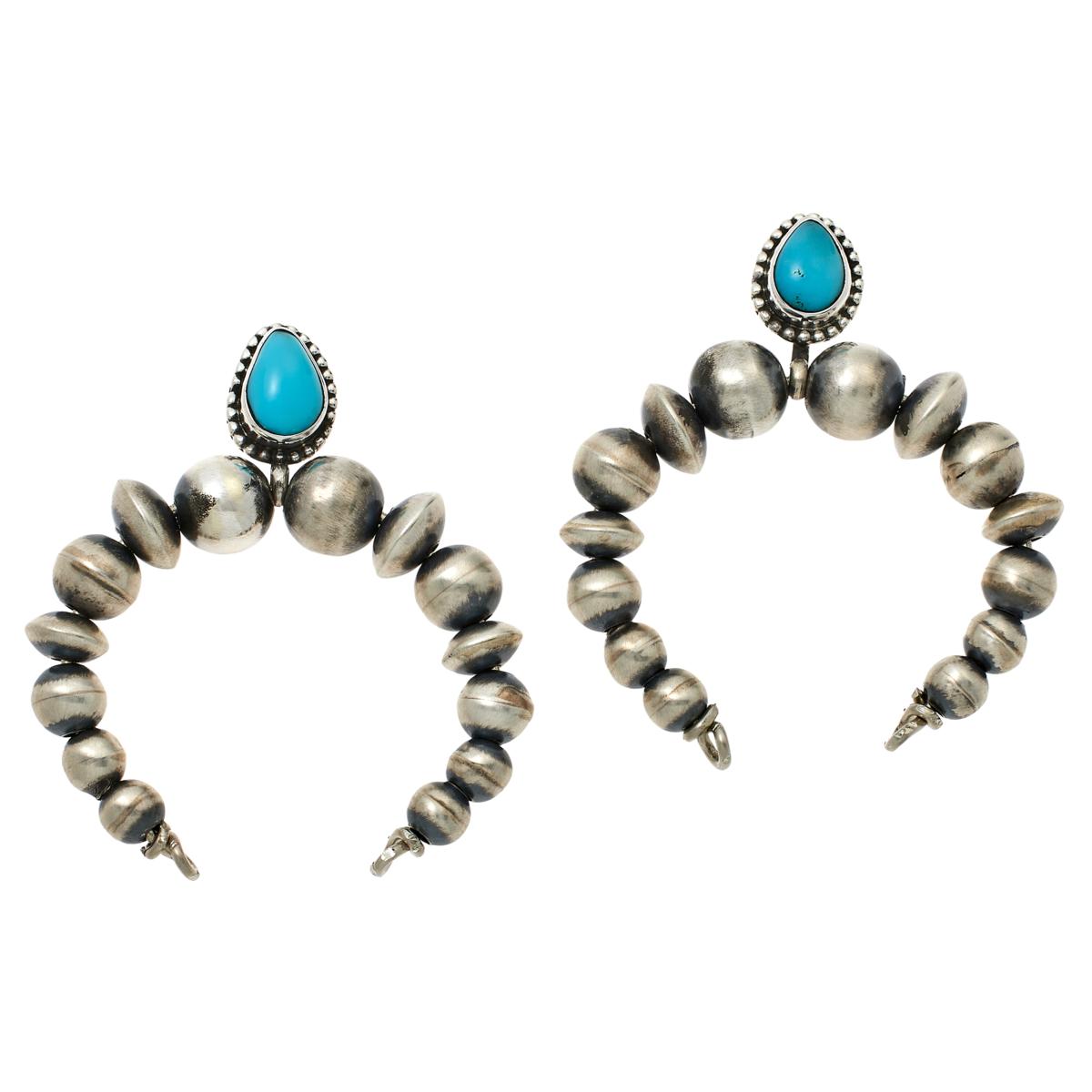 Chaco Canyon Navajo Pearl and Kingman Turquoise Naja Drop Earrings