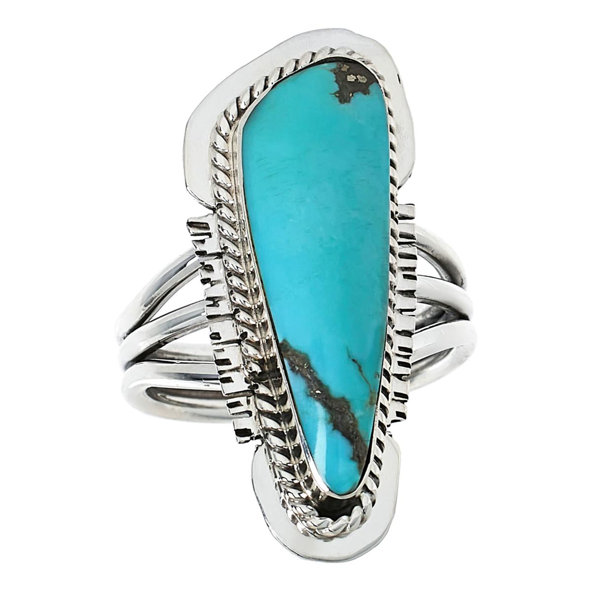 Chaco Canyon Sterling Silver Campitos Turquoise Elongated Ring