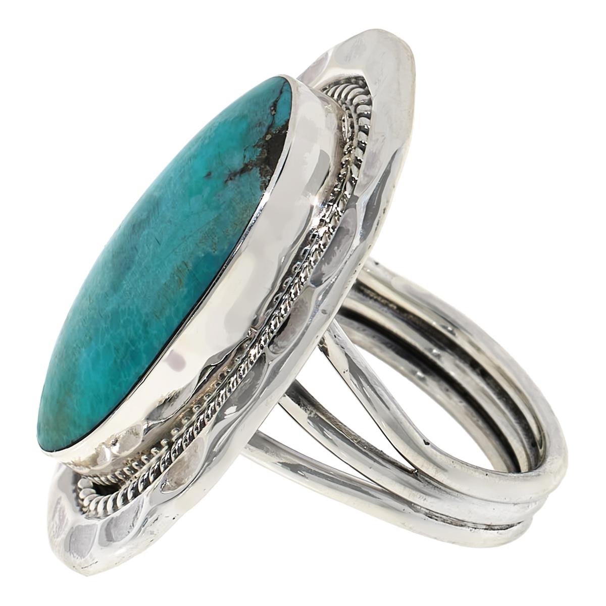 Chaco Canyon Sterling Silver Campitos Turquoise Oval Wavy Frame