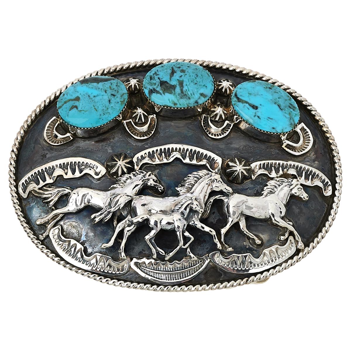 Chaco Canyon Sterling Silver Kingman Turquoise Mustang Buckle