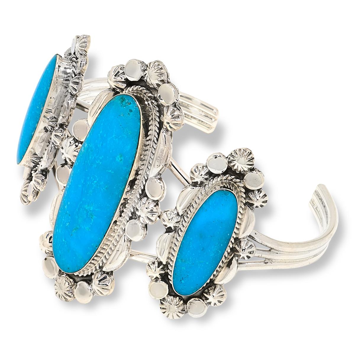 Chaco Canyon Sterling Silver Kingman Turquoise Oval 3-Stone Cuff