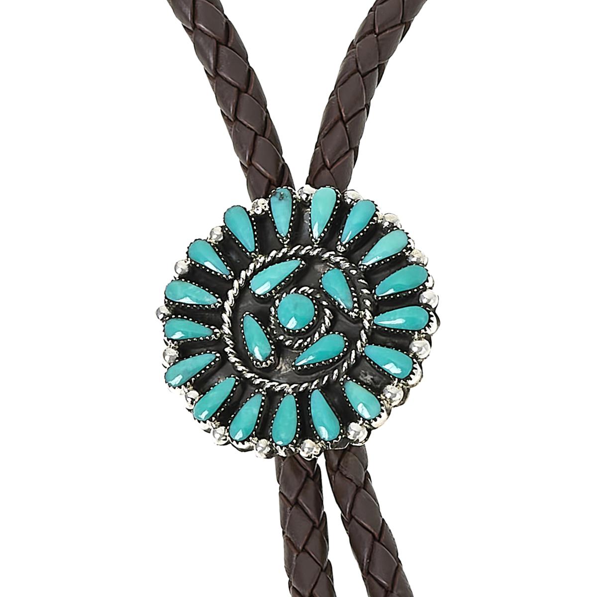 Chaco Canyon Zuni Campitos Turquoise Cluster Leather Bolo Necklace