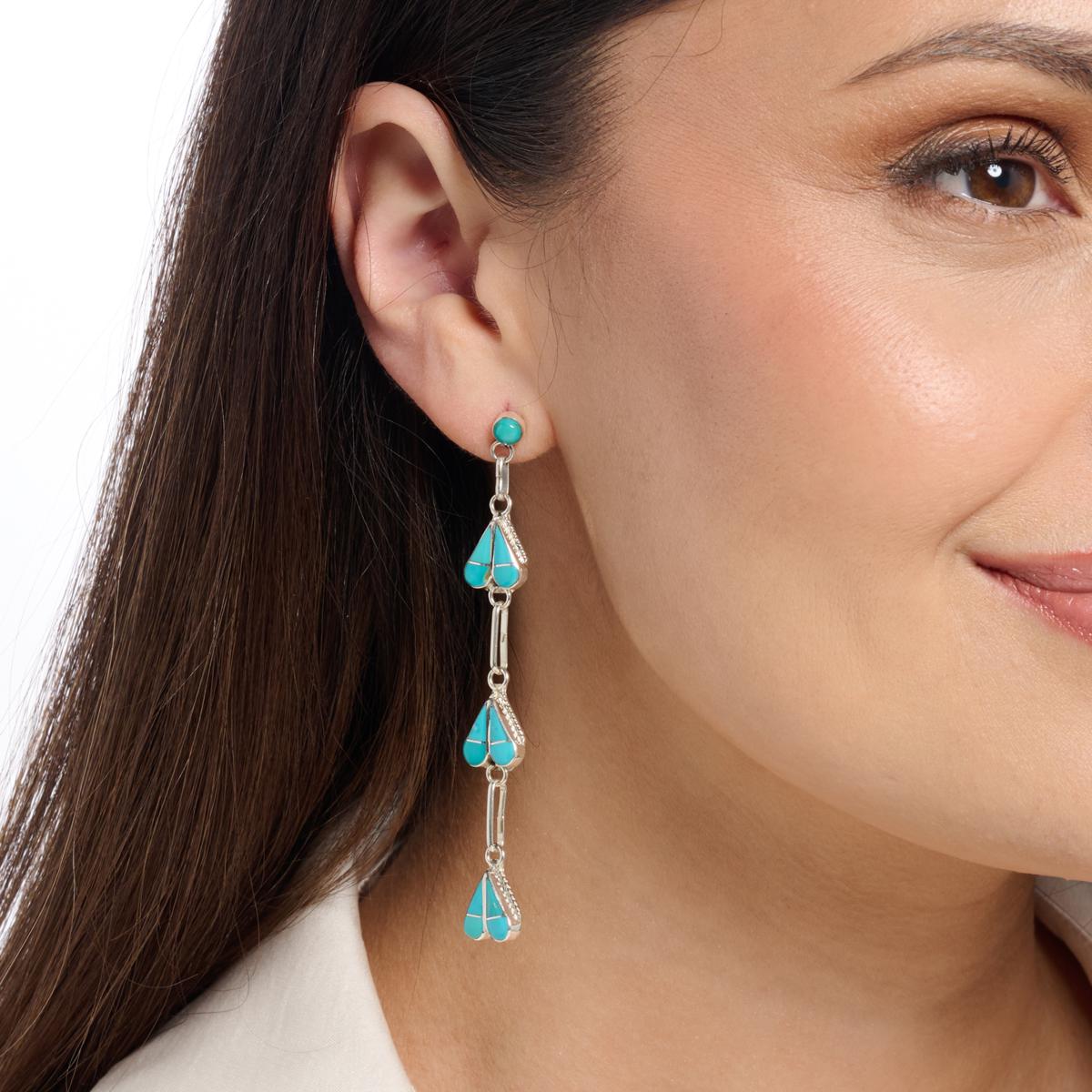 Chaco Canyon Zuni Campitos Turquoise Dangle Heart Earrings | HSN