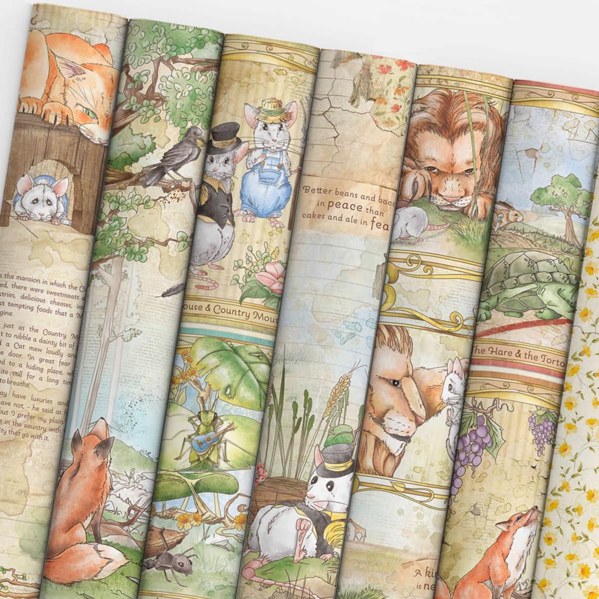 AESOP'S FABLES - CARDSTOCK 12X12 SCRAPBOOK PAPER SET - 12