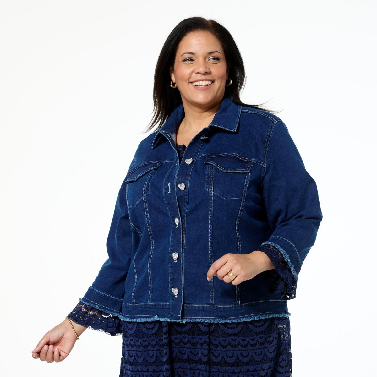 Colleen Lopez 3/4-Sleeve Denim Jacket with Frayed Hem | HSN