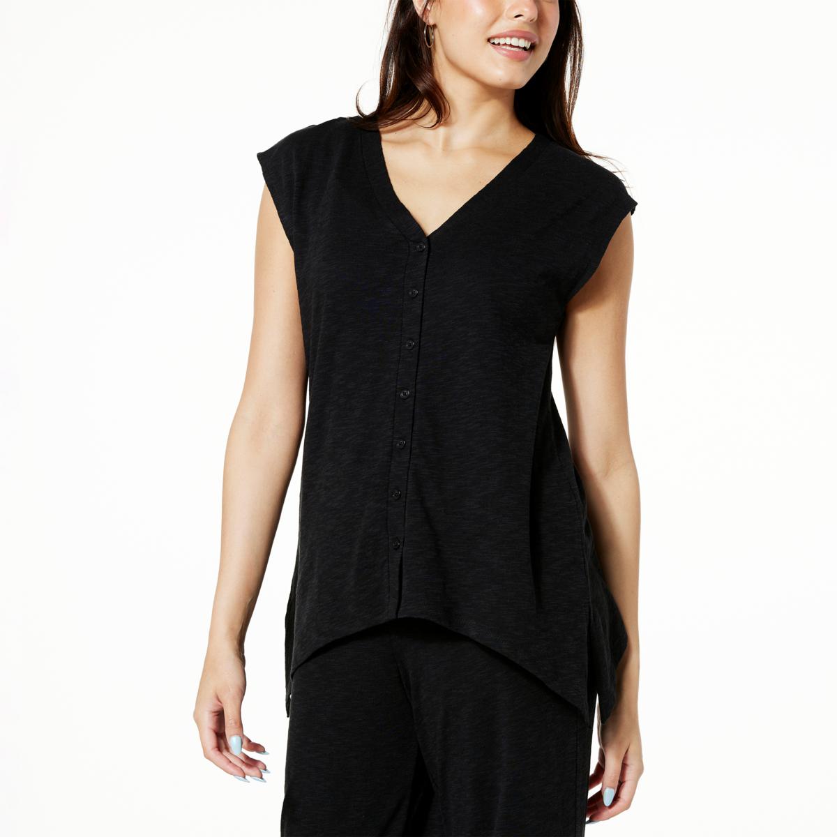 Colleen Lopez Button-Front Cap Sleeve Top