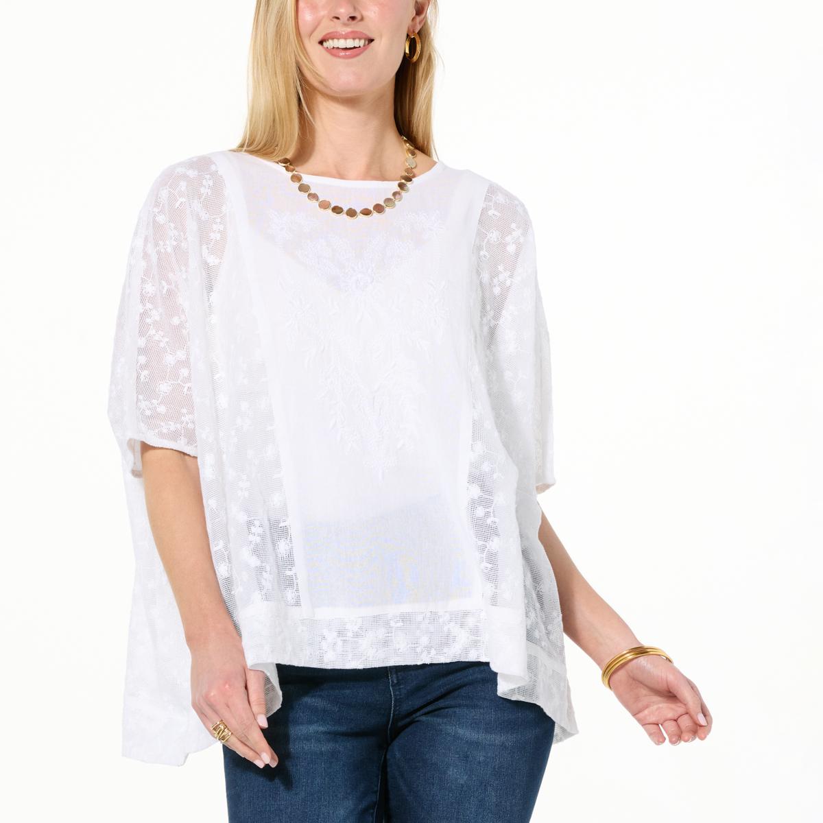 Colleen Lopez Embroidered Woven Top with Eyelet Detail - 22496907 | HSN