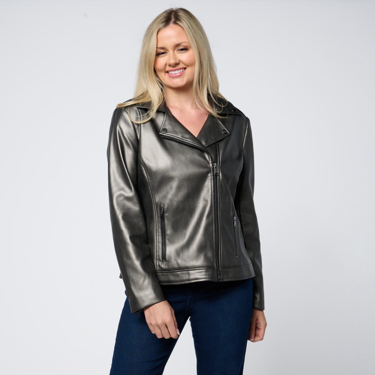 Colleen Lopez Pearlized Faux Leather Moto Jacket - 23524788