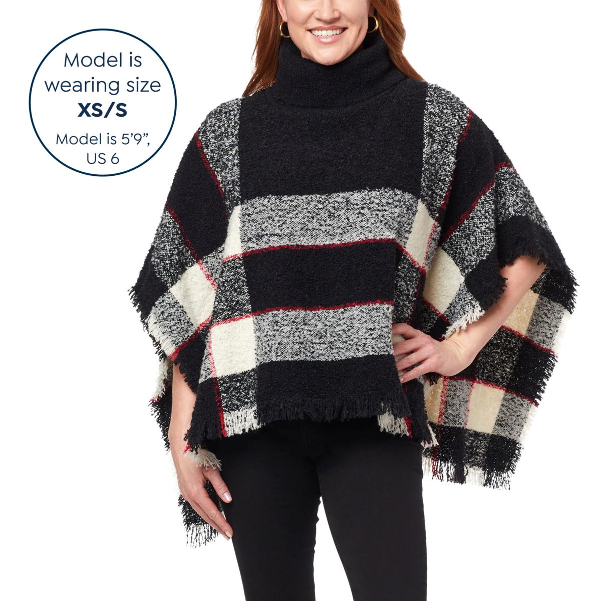 Womens plaid poncho on sale sweater