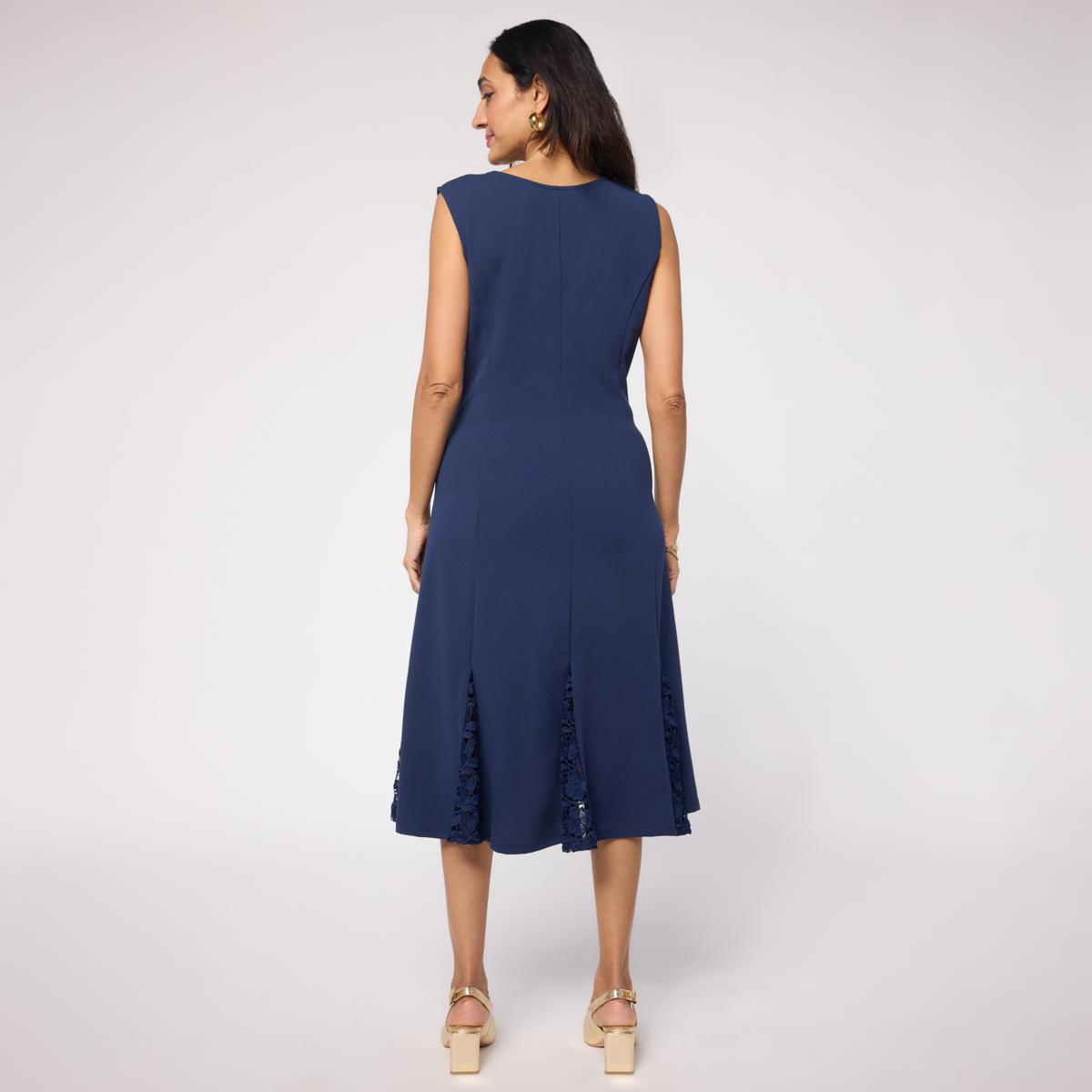 Colleen Lopez Portrait Neck Lace Godet Knit Dress - Black - Size X-Small