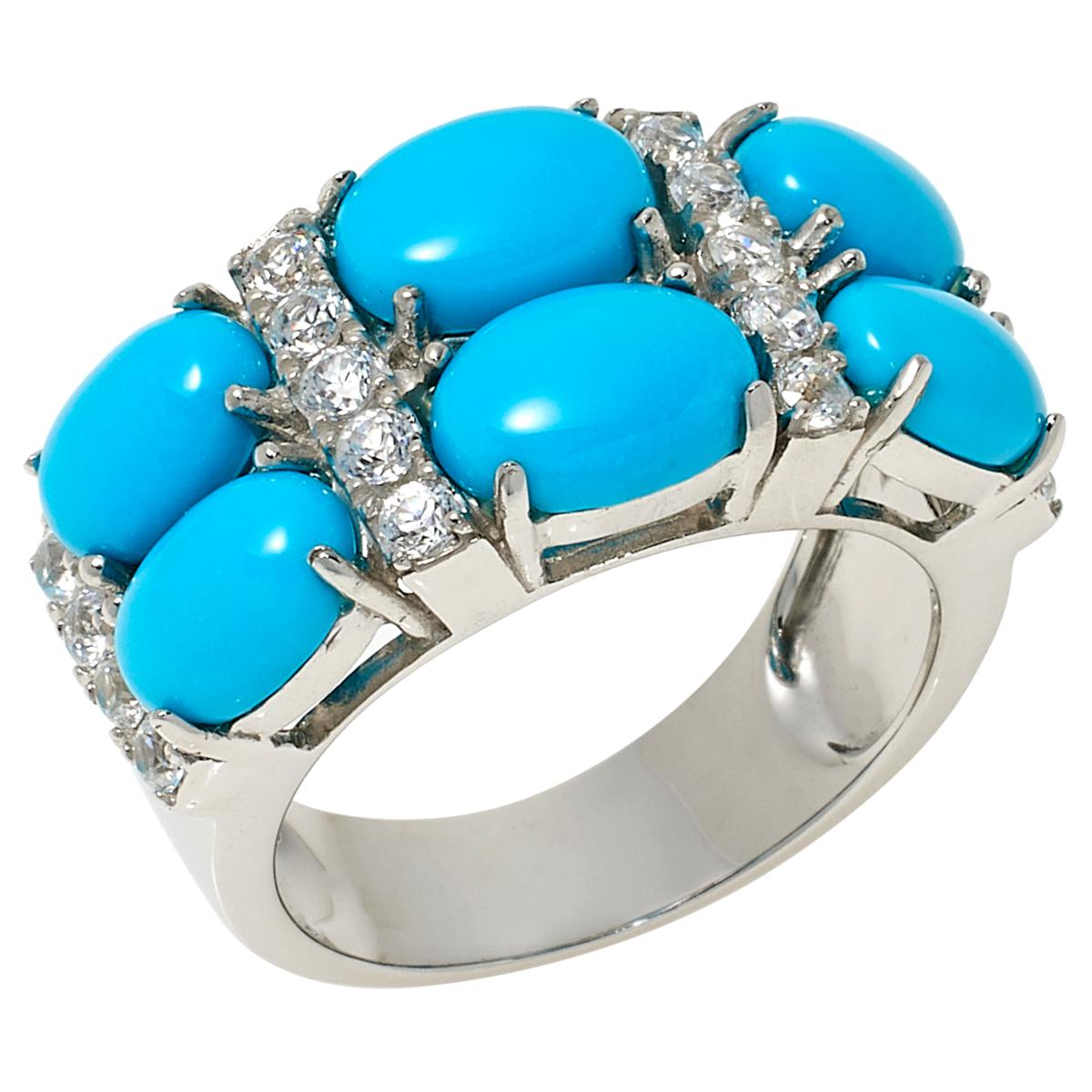 Sleeping Beauty Turquoise Yarn Guide Ring - Sterling Silver Tension Ring for Knitting and Crochet