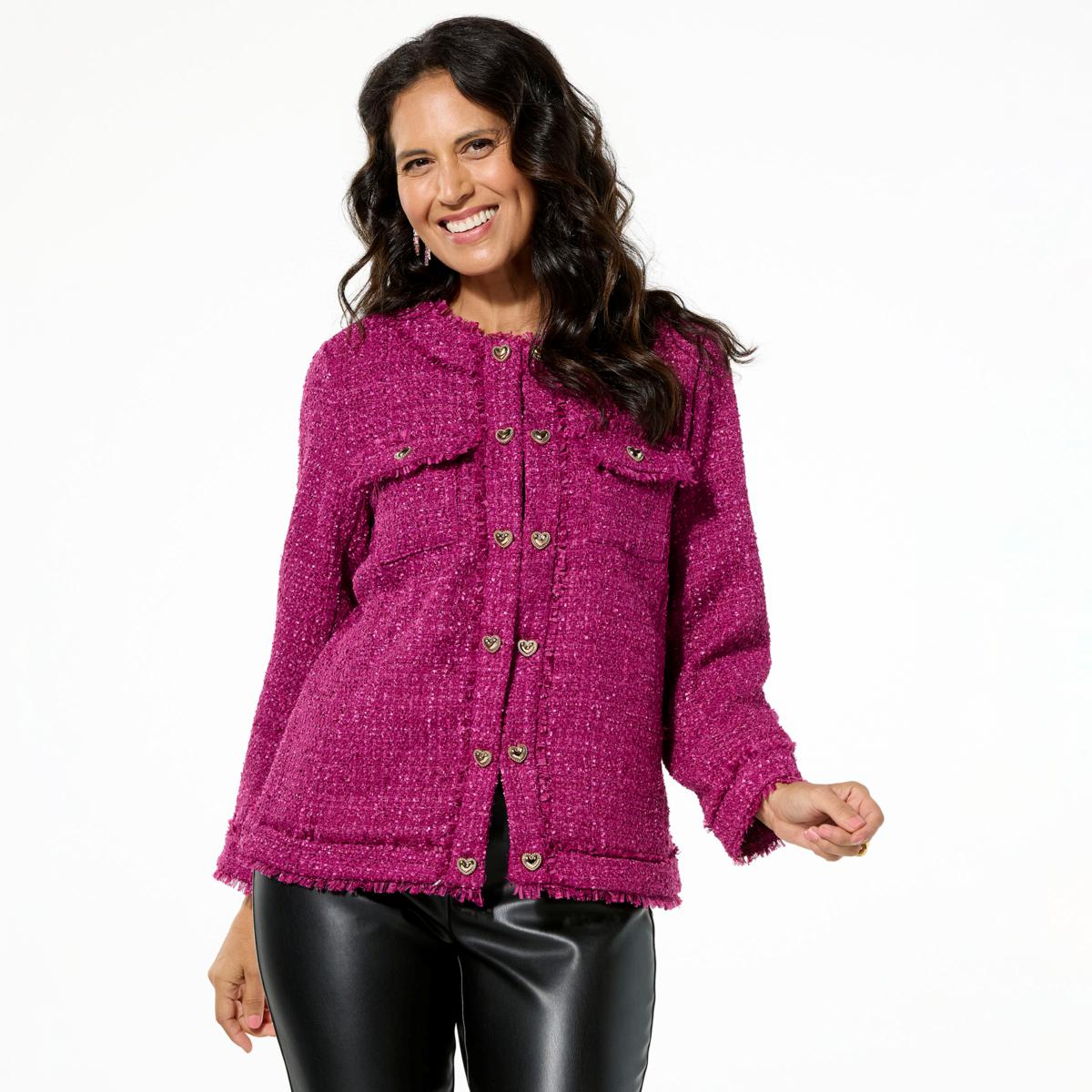 Colleen Lopez Tweed Jacket with Decorative Heart Buttons