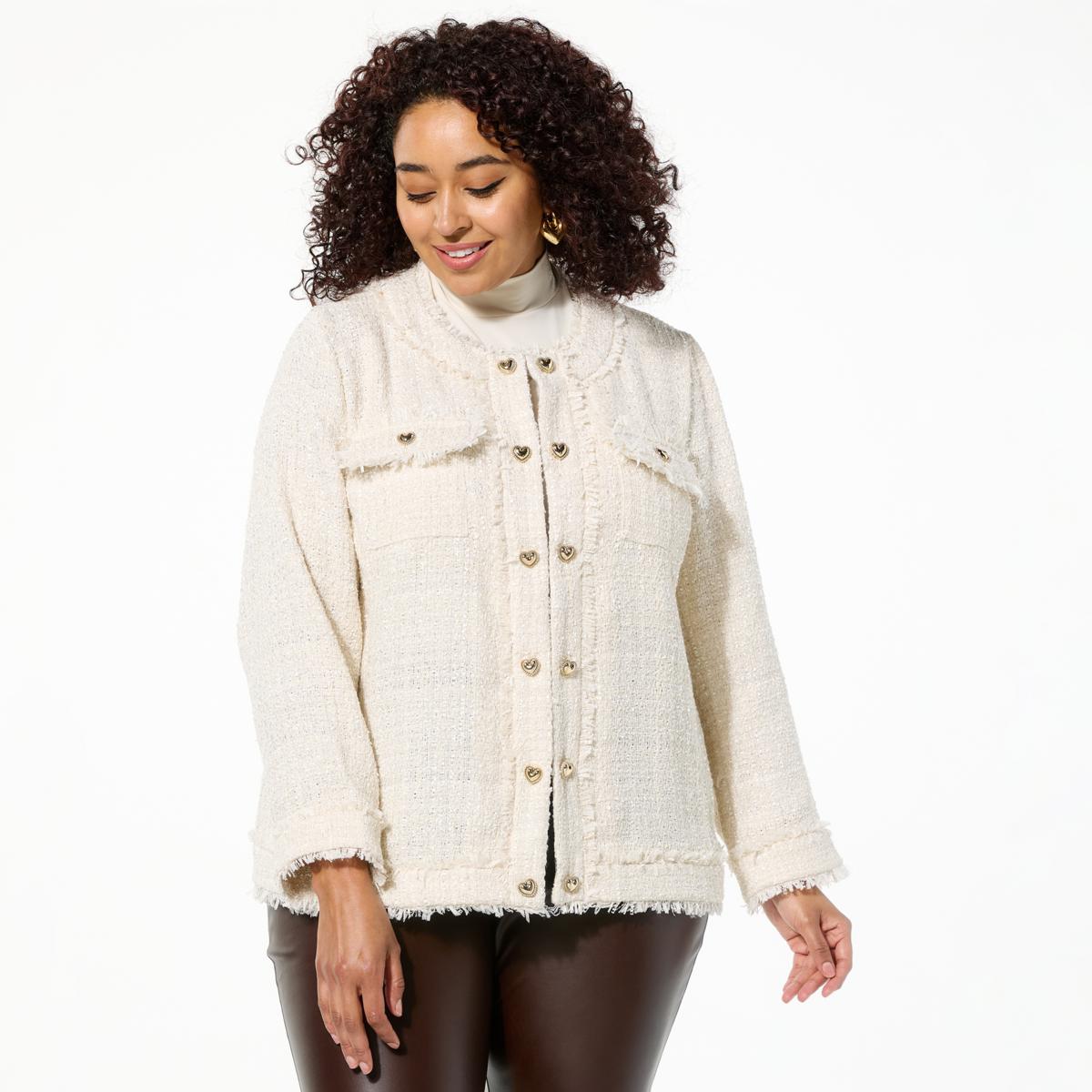 Colleen Lopez Tweed Jacket with Decorative Heart Buttons