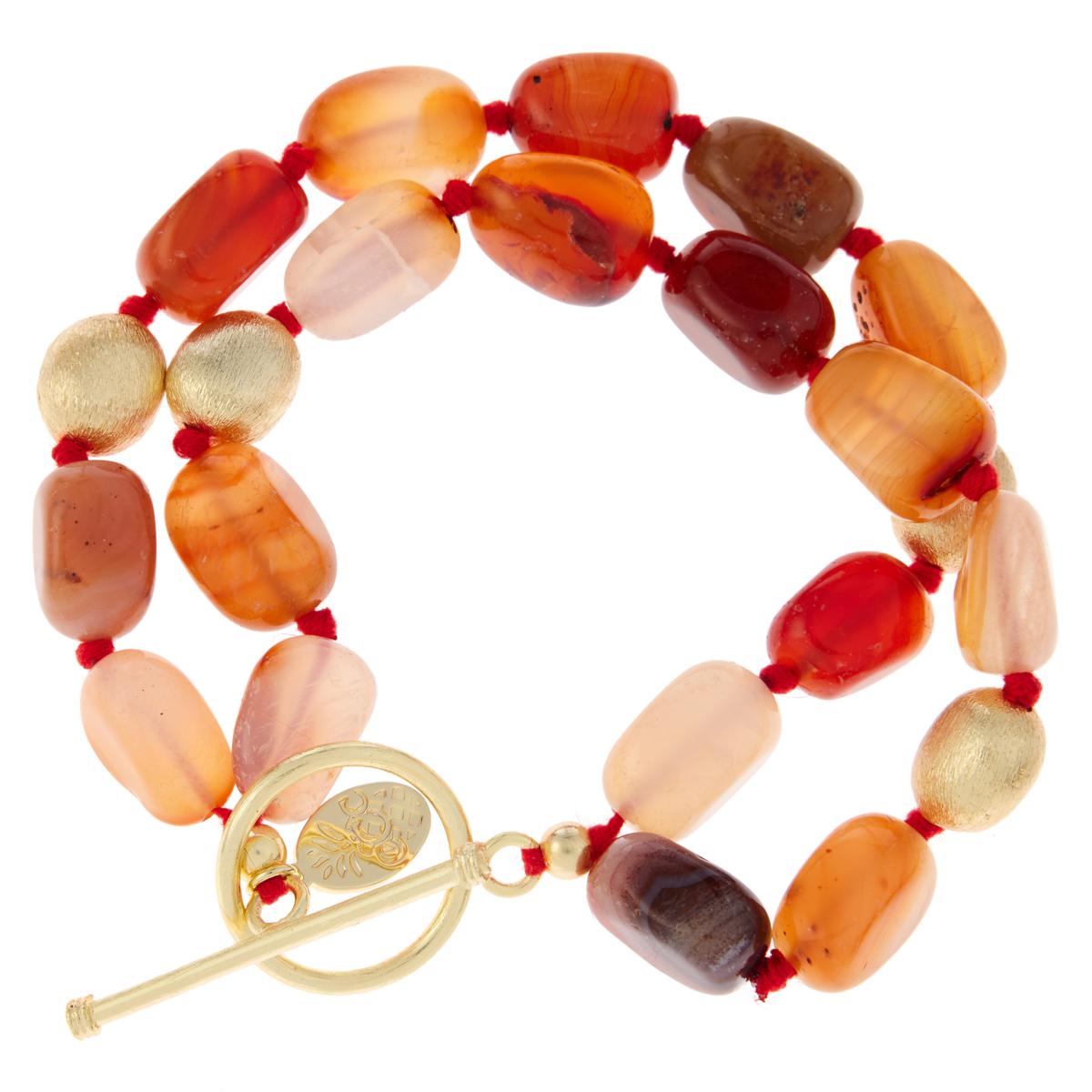 Coral Agate Beaded Crown Jewel Bracelet with Gold Spacers – BellaRyann